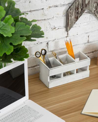 Vintage White Wood Pen & Pencil Holder