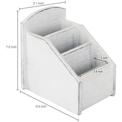 Vintage White Wood Remote Control Organizer