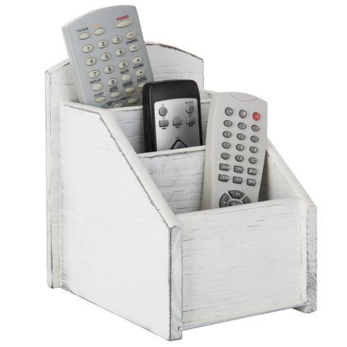 Vintage White Wood Remote Control Organizer