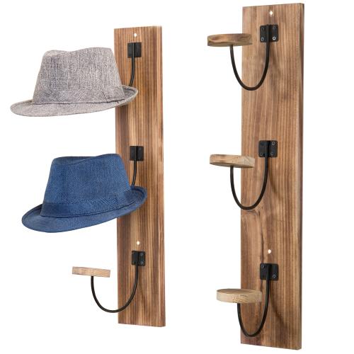 Rustic Burnt Wood & Metal Wire Vertical Hat Racks, Set of 2