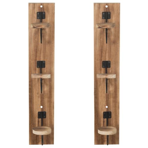 Rustic Burnt Wood & Metal Wire Vertical Hat Racks, Set of 2