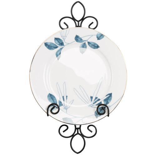 Vintage Plate Holder Rack with Black Metal Scrollwork