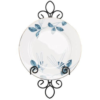 Vintage Plate Holder Rack with Black Metal Scrollwork