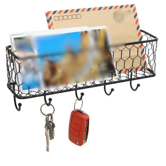 Black Metal Chicken Wire Key and Mail Storage Rack