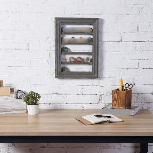 Wall Mounted Vintage Gray Wood Challenge Coin Display Rack