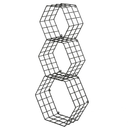 Metal Wire Hexagon Design Wall-Mounted Shelves, Set of 3, Black