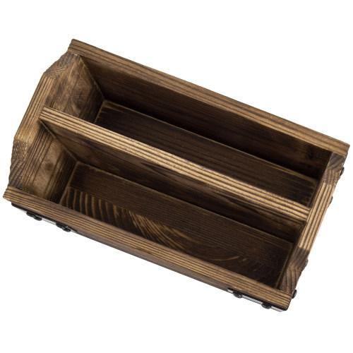 Rustic Dark Brown Burnt Solid Wood Remote Control Holder w/ Metal Accents