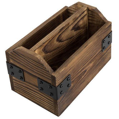 Rustic Dark Brown Burnt Solid Wood Remote Control Holder w/ Metal Accents