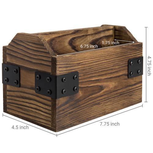 Rustic Dark Brown Burnt Solid Wood Remote Control Holder w/ Metal Accents