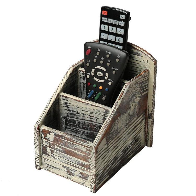 Rustic Torched Wood Remote Control Holder