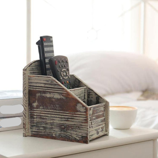 Rustic Torched Wood Remote Control Holder