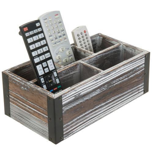 Rustic Torched Wood Remote Control Organizer