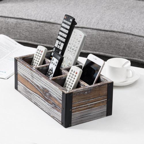 Rustic Torched Wood Remote Control Organizer