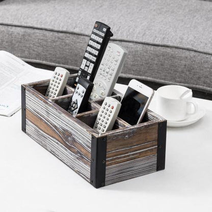 Rustic Torched Wood Remote Control Organizer